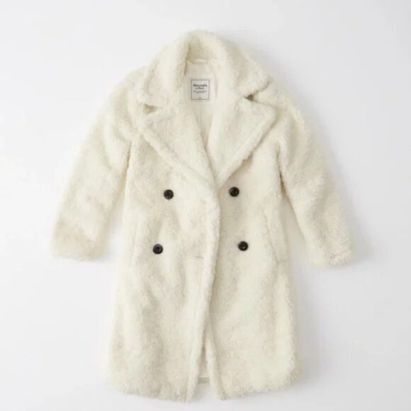 Abercrombie & Fitch Cream‎ Sherpa Car Coat Size L Y2K Festival Upper East Side - Picture 1 of 14